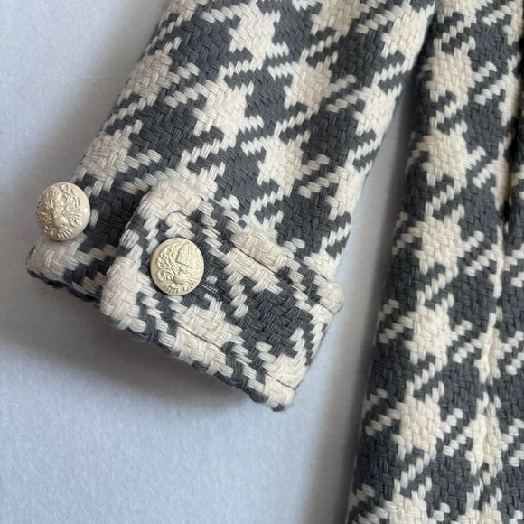 J. Crew Greta Houndstooth Peacoat Swing Women's 2 Grey Ivory Wool Blend Preppy - Picture 5 of 10
